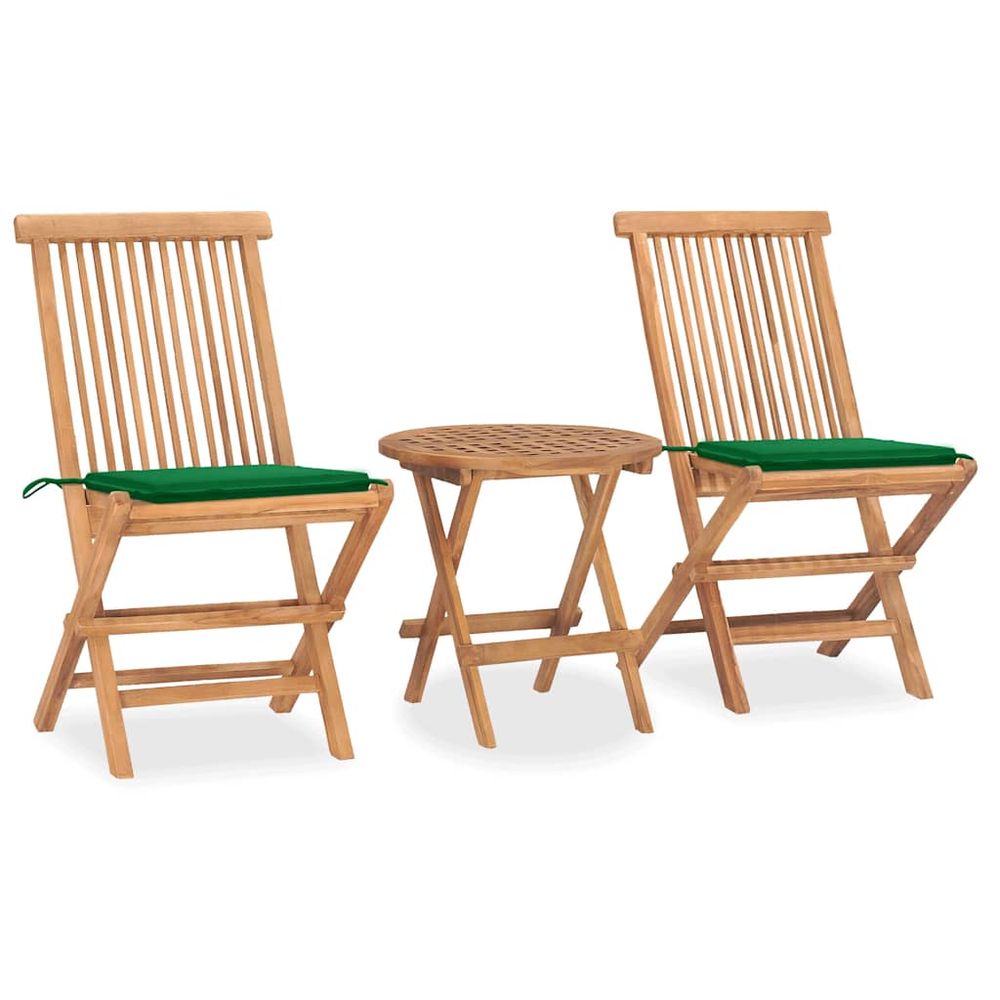 Ensemble à manger d'extérieur pliable avec coussin 3 pcs teck