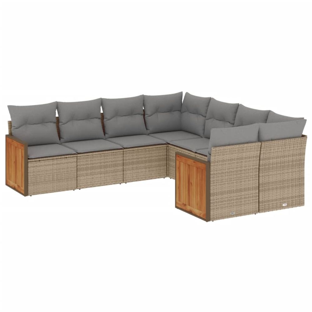 Salon de jardin avec coussins 8 pcs beige résine tressée