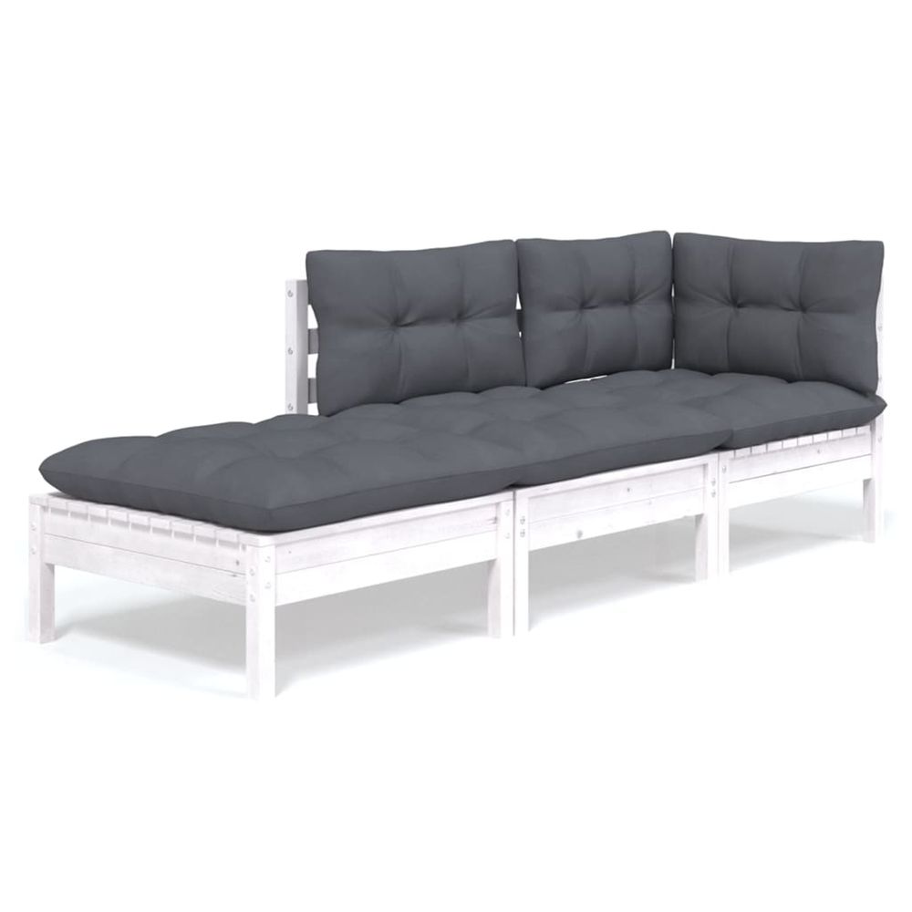Salon de jardin 3 pcs avec coussins bois de pin massif