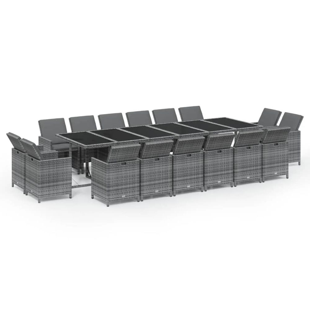 Ensemble à manger de jardin coussins 17 pcs résine tressée gris