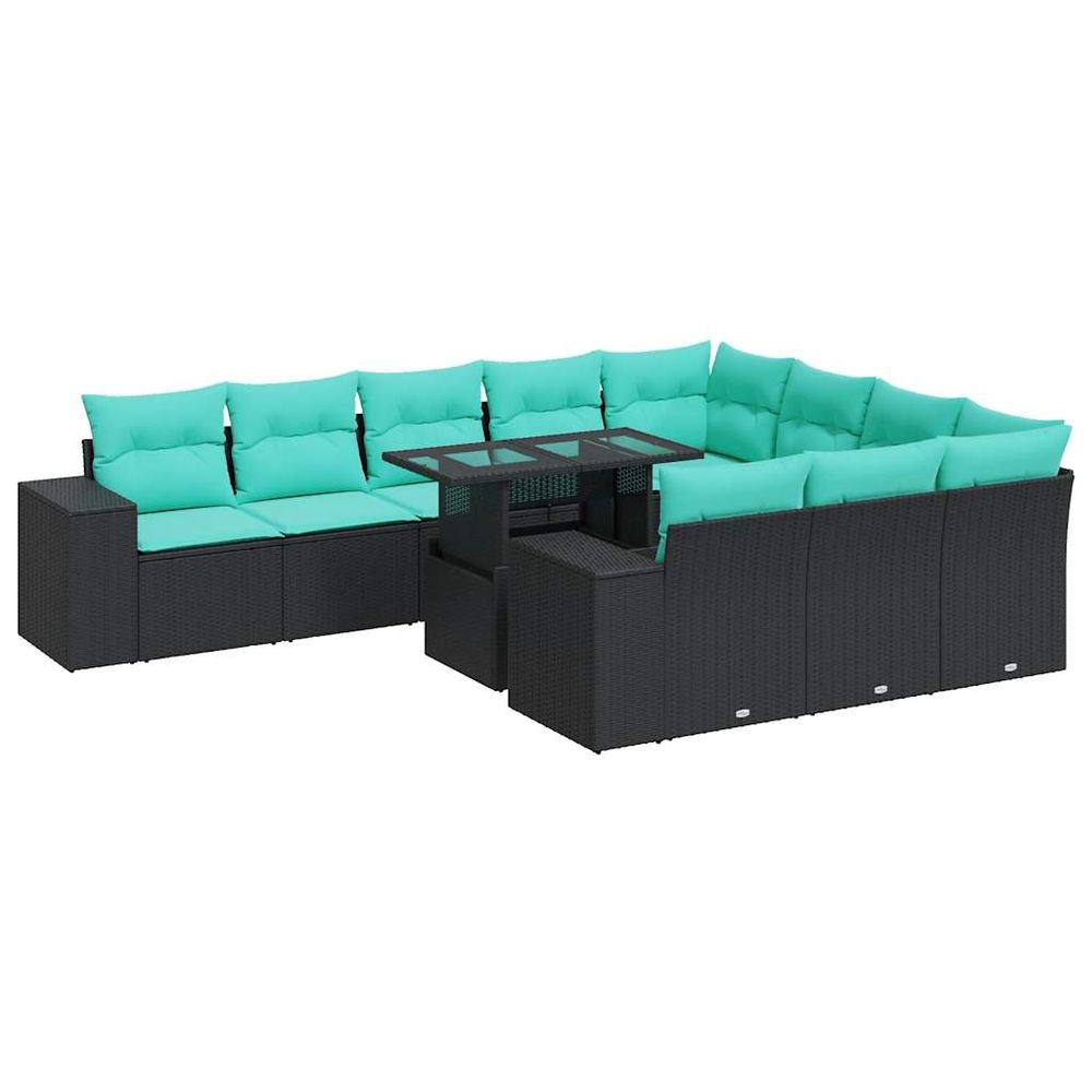 Ensemble de canapés de jardin 11 pcs et coussins rotin acacia