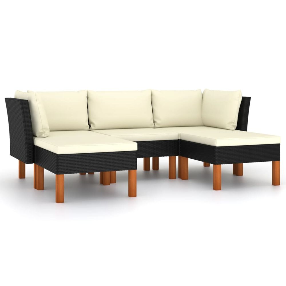 Salon de jardin 5 pcs avec coussins résine tressée noir