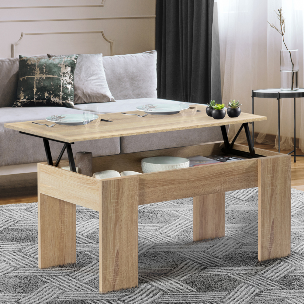 Table basse plateau relevable rectangulaire tara bois imitation hêtre