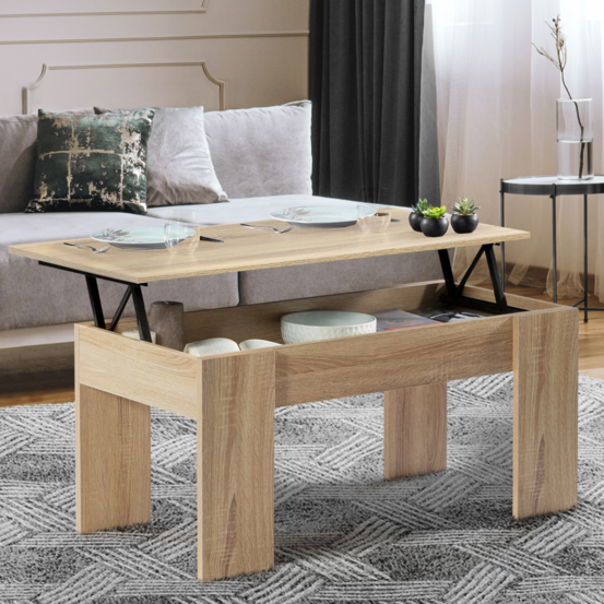 Table basse plateau relevable rectangulaire tara bois imitation hêtre