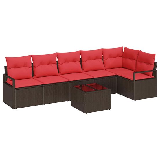 Ensemble de canapé de jardin 7 pc marron et rouge polyrotin