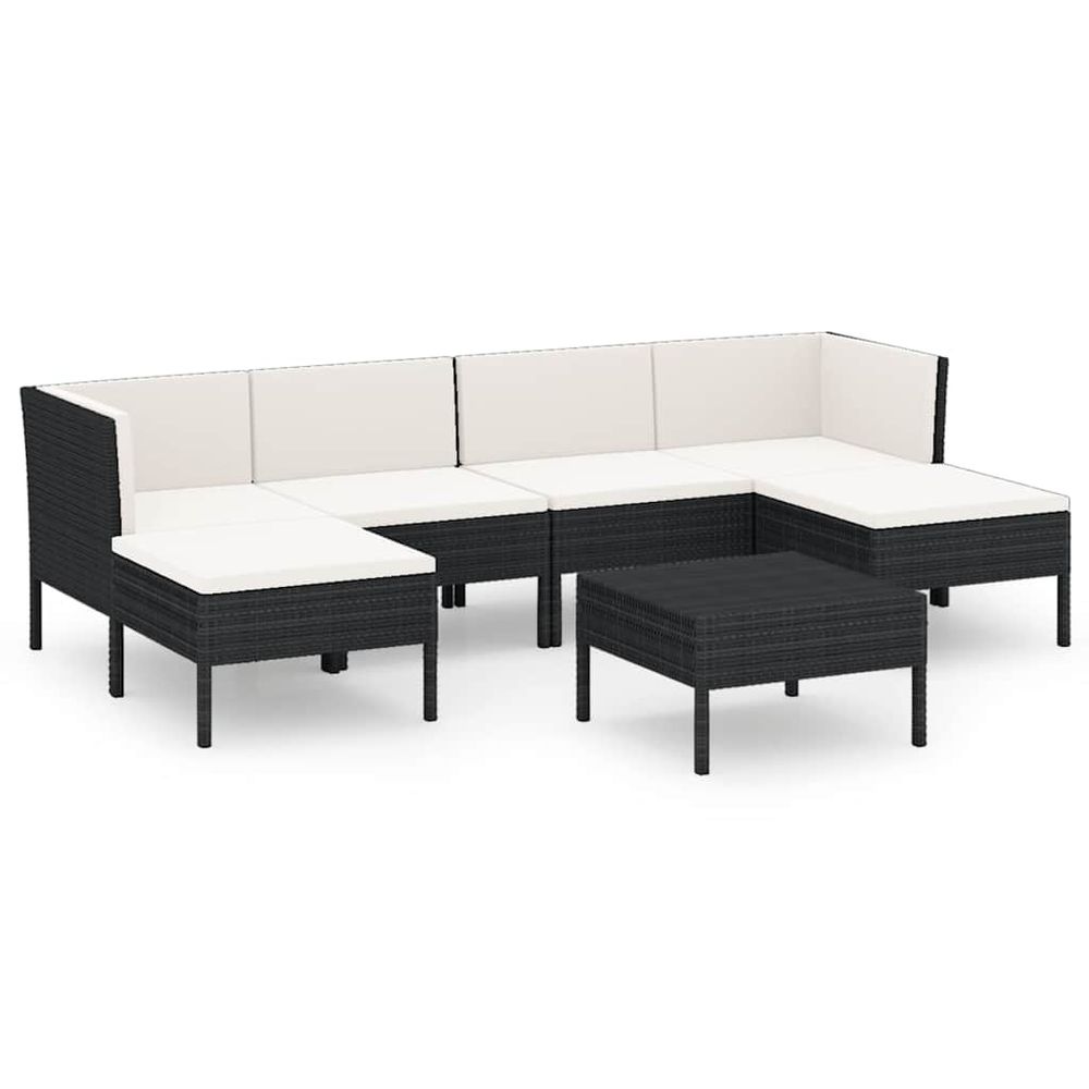 Salon de jardin 7 pcs avec coussins résine tressée noir