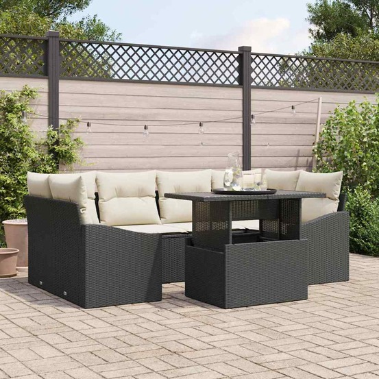 Ensemble de canapé de jardin 7 pcs noir poly rotin