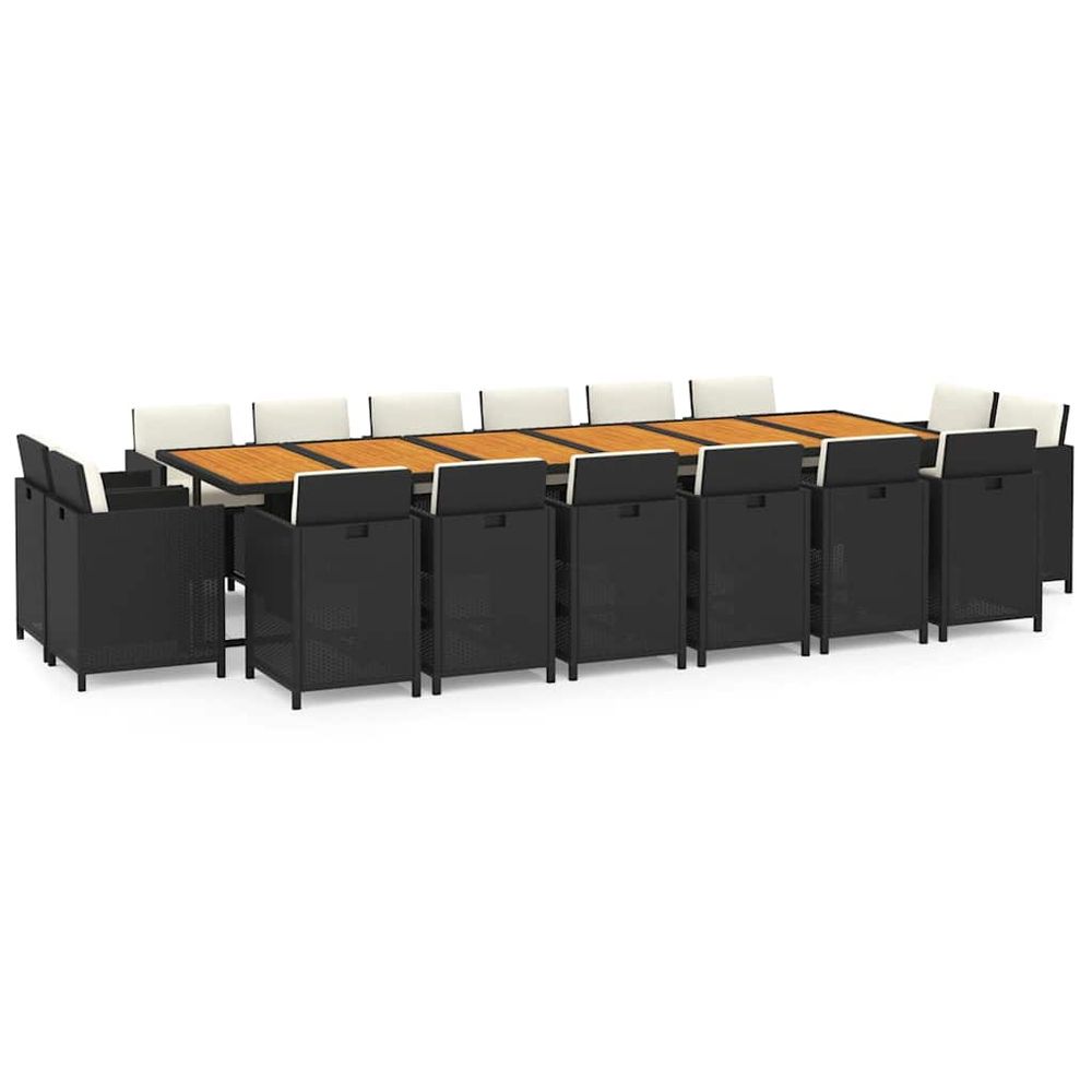 Ensemble à manger de jardin coussins 17 pcs résine tressée noir