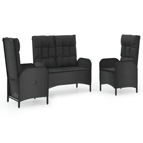 Ensemble à manger de jardin avec coussins 3 pcs noir