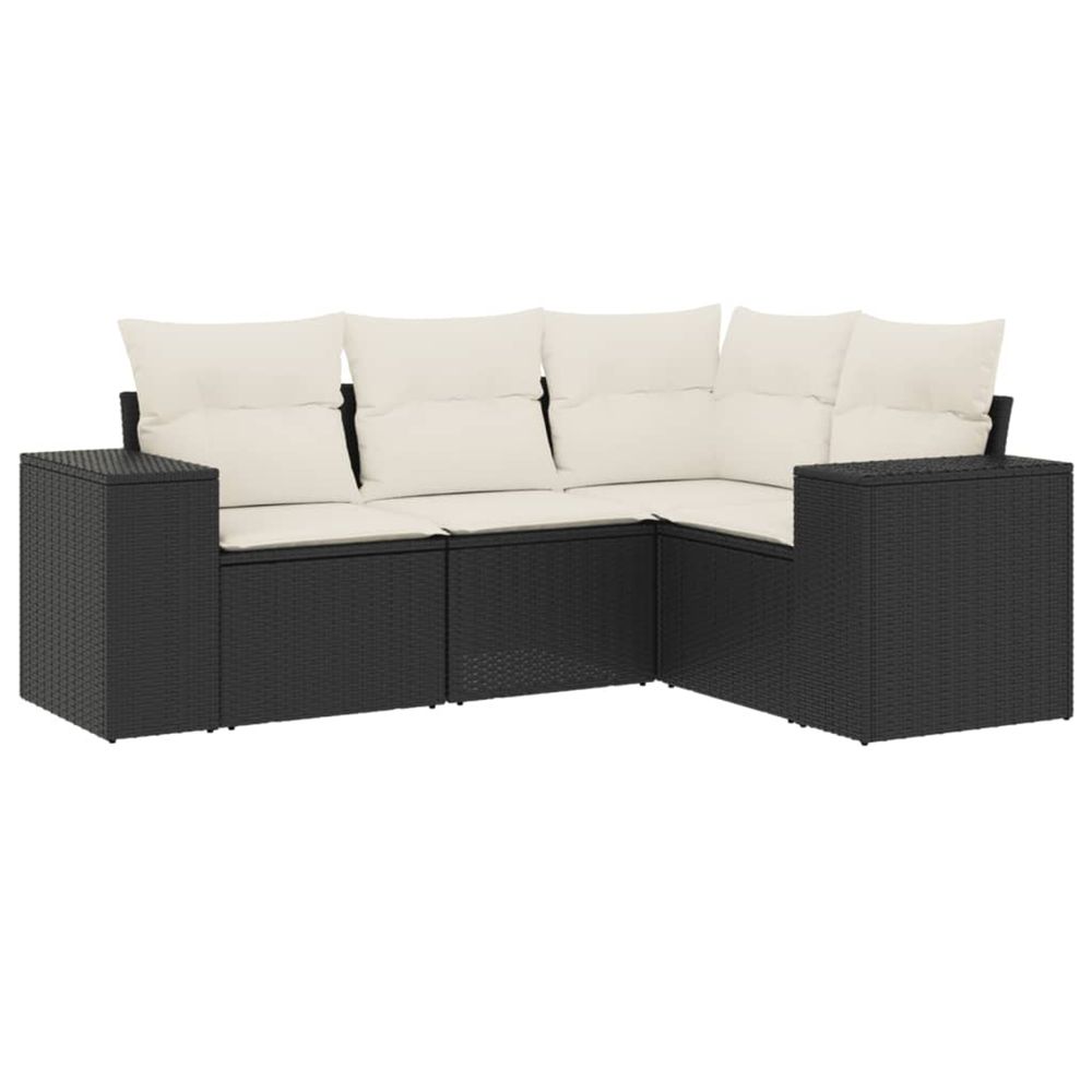 Salon de jardin 4 pcs avec coussins noir résine tressée