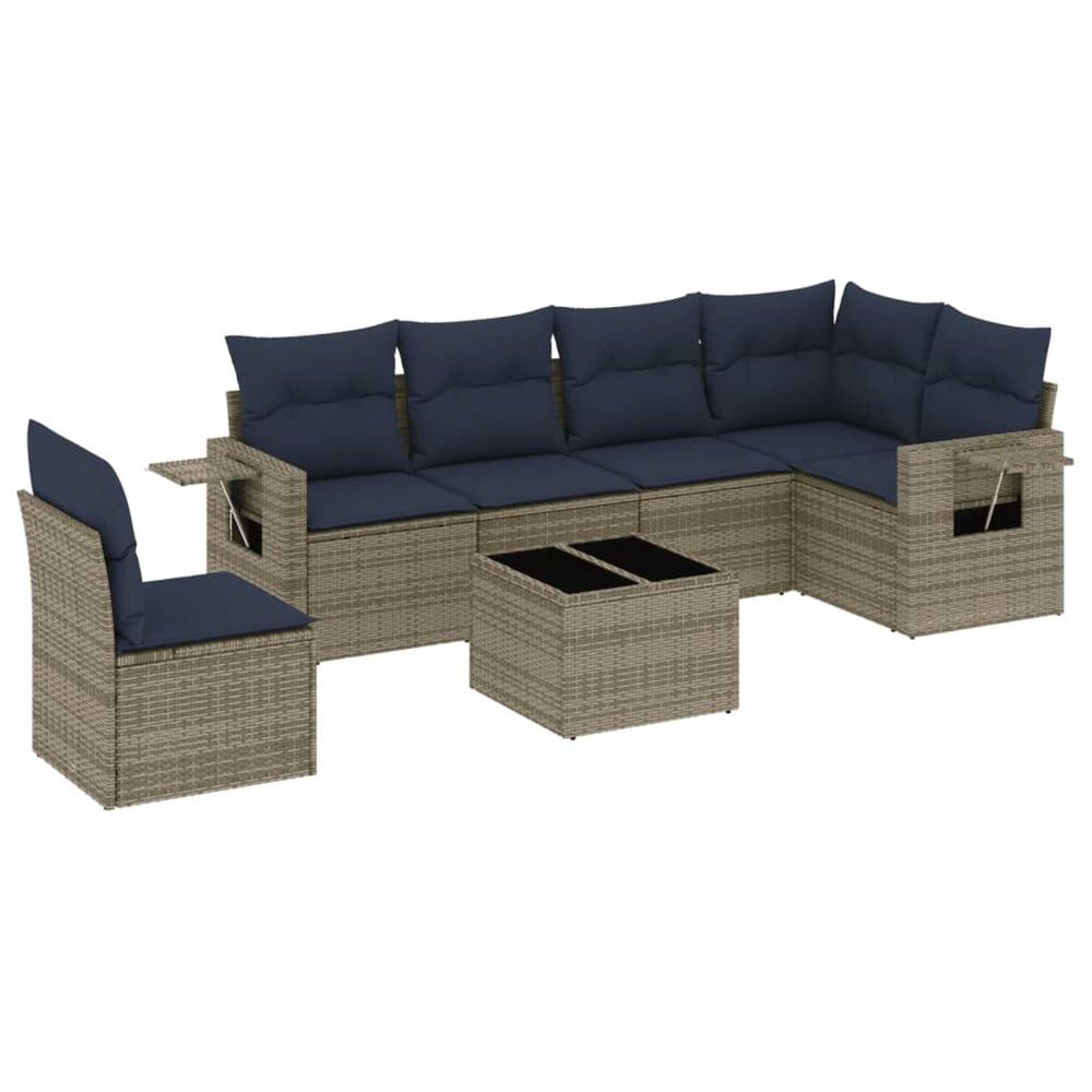 Ensemble de canapé de jardin 7 pcs avec coussins gris résine tressée