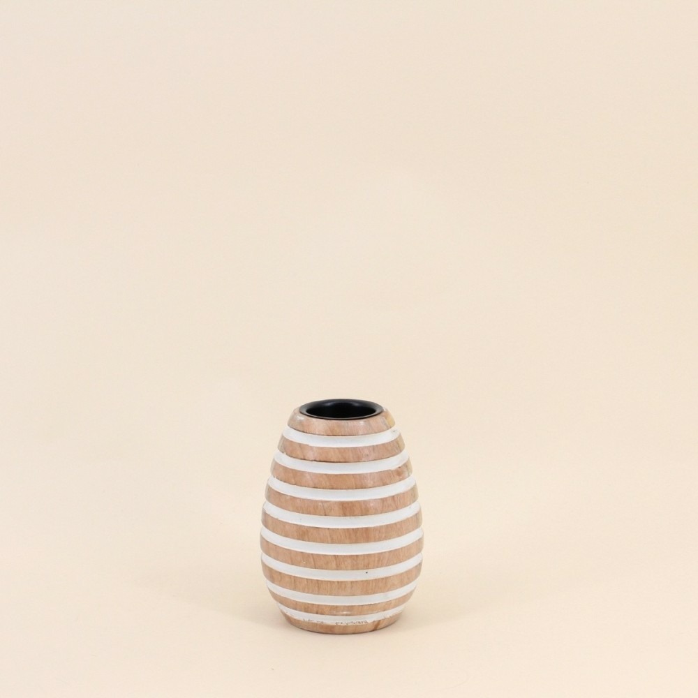 Bougeoir en bois de manguier à rayures 14cm