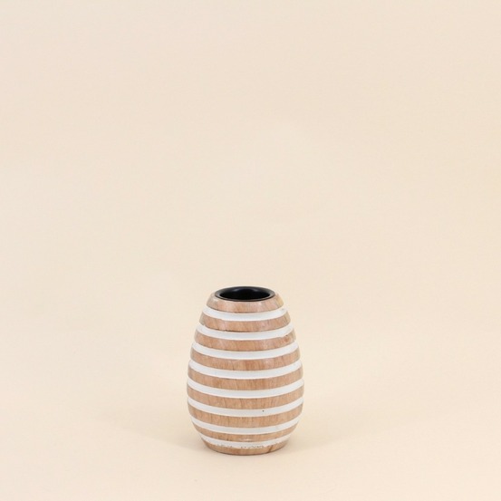 Bougeoir en bois de manguier à rayures 14cm