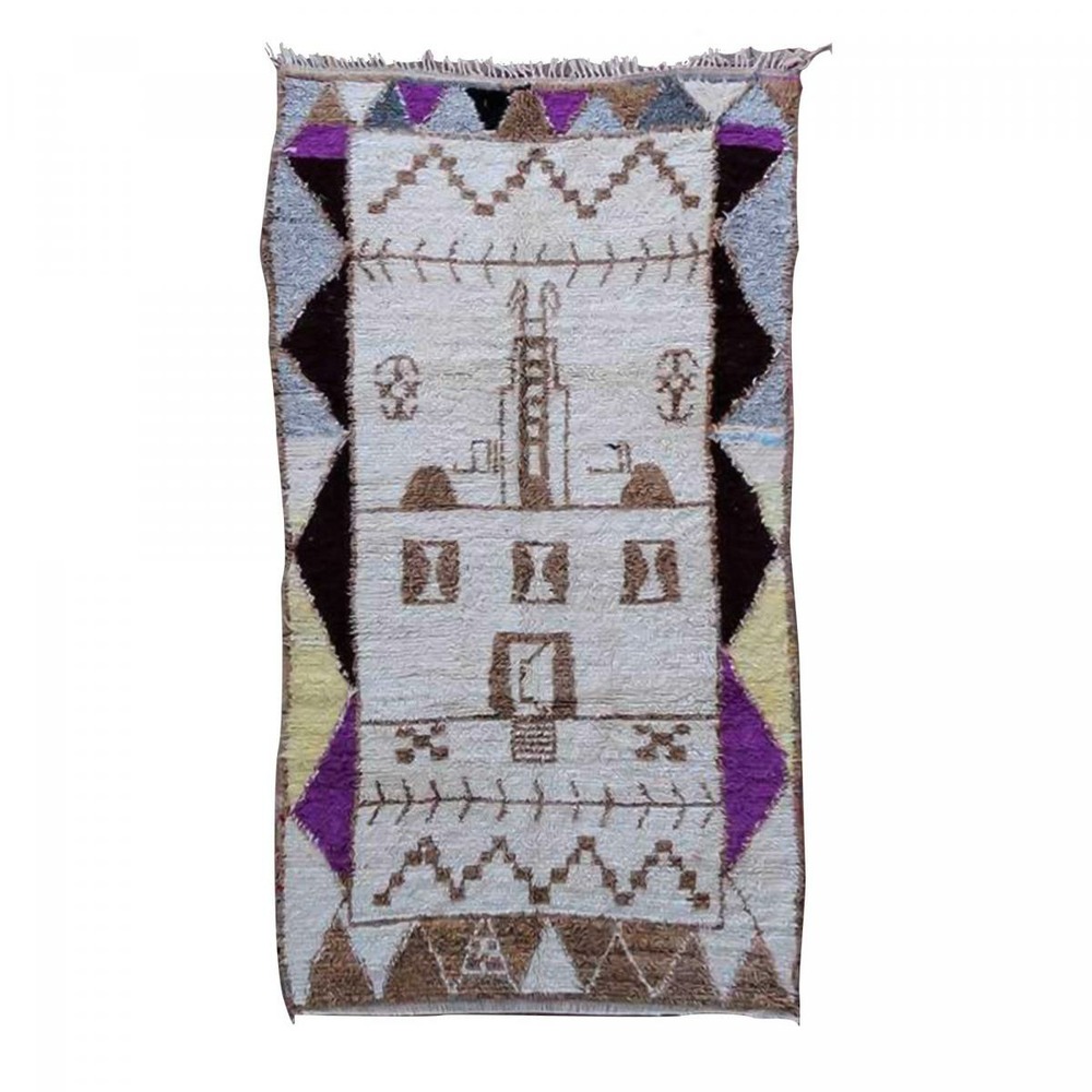 Authentique tapis berbère 150x265 fait main en laine crème zemere