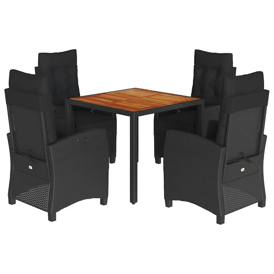 Ensemble à manger de jardin coussins 5pcs noir résine tressée