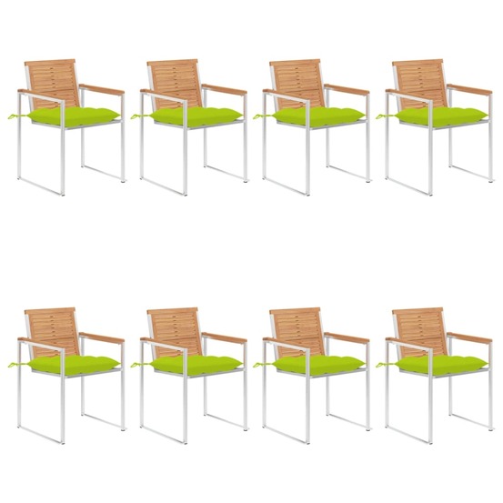 Chaises de jardin lot de 8 avec coussins bois de teck massif