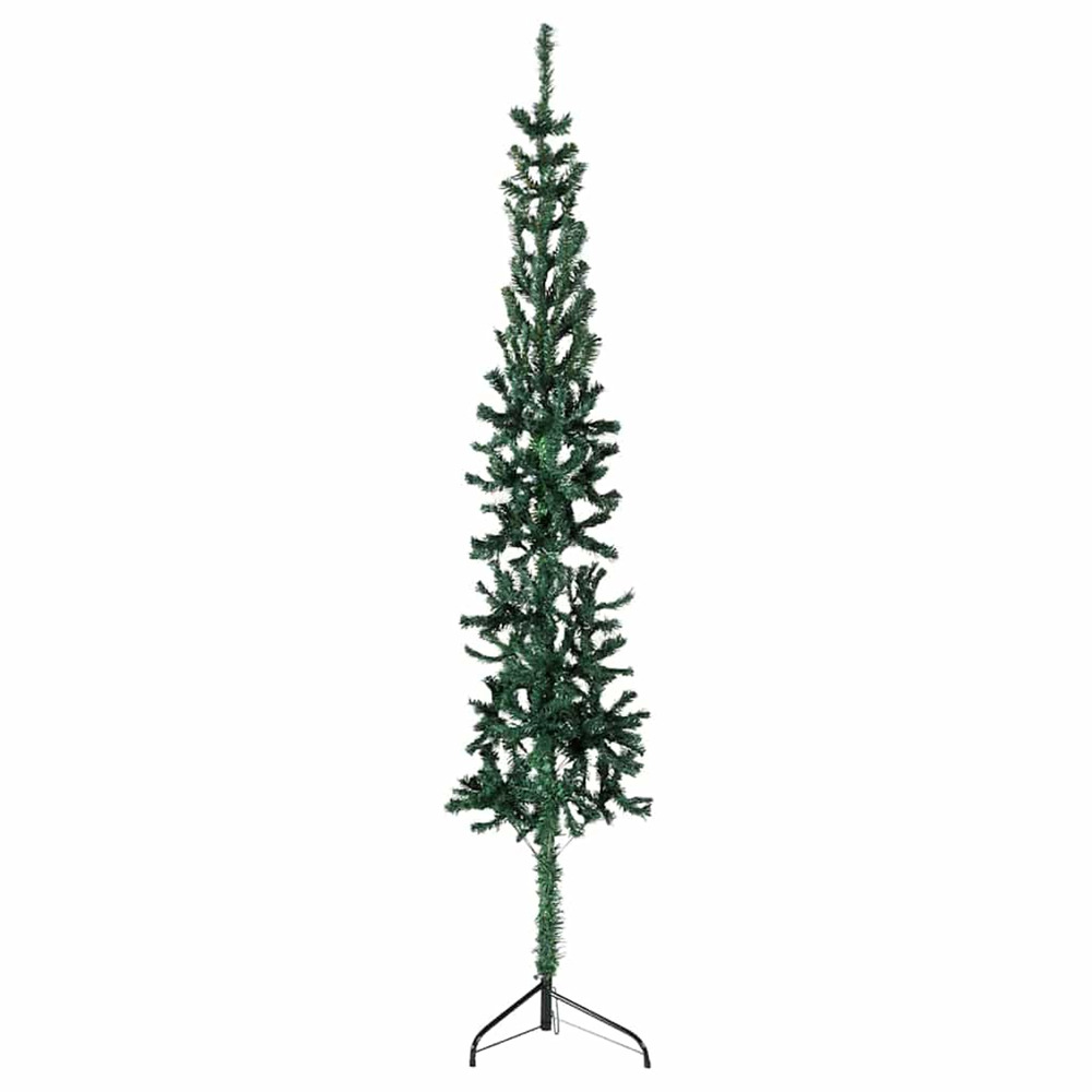 Demi sapin de noël artificiel mince avec support vert 180 cm