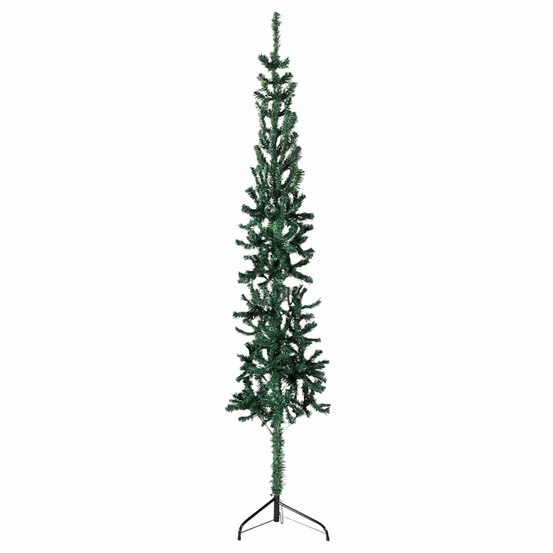 Demi sapin de noël artificiel mince avec support vert 180 cm