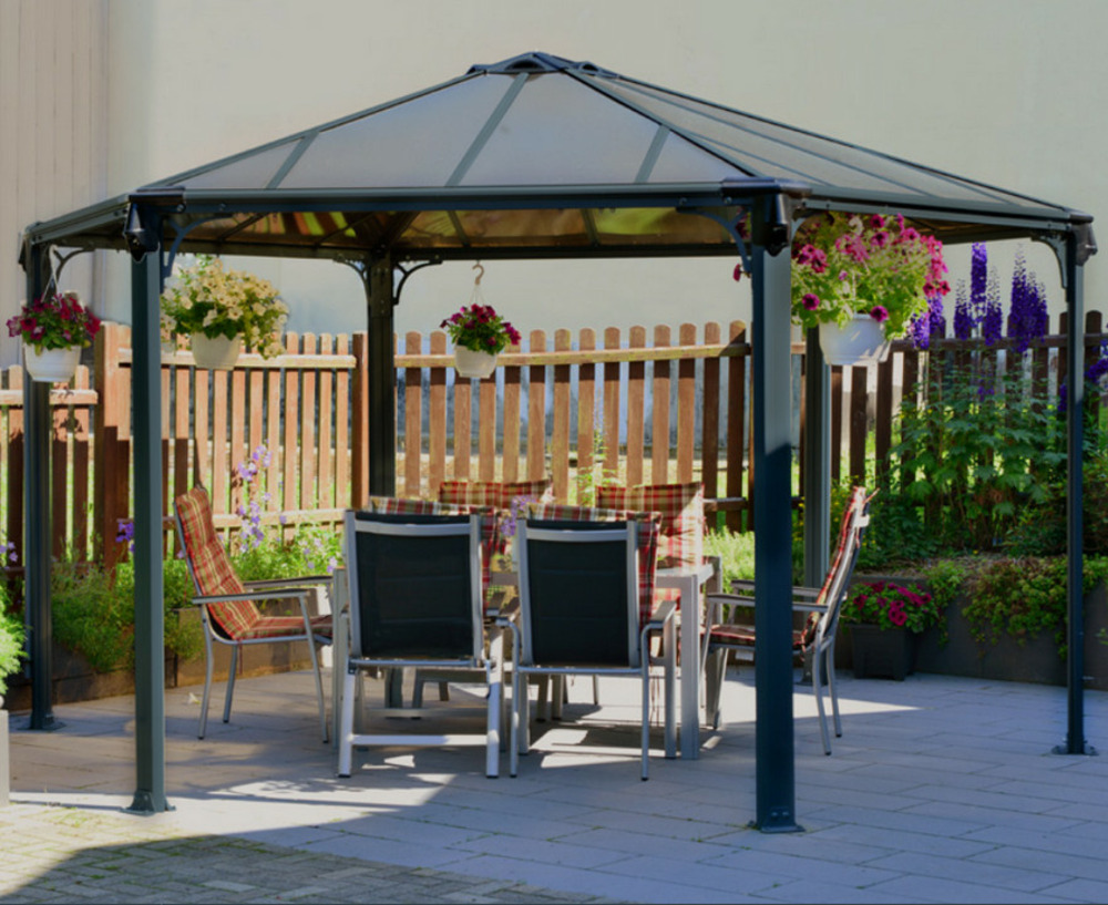 Gazebo tonnelle hexagonale 13. 16m² gris anthracite - 702563