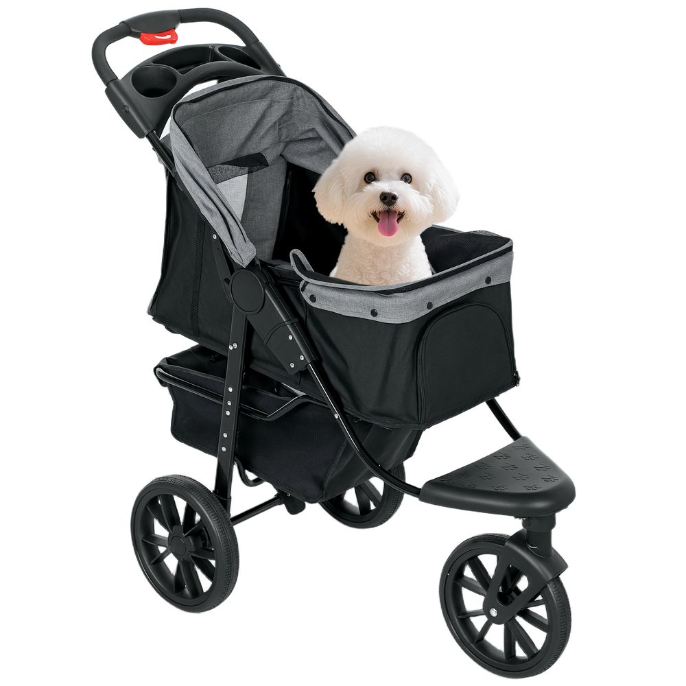 Poussette pour chien acier oxford promenade 3 roues pliage rapide 109x57x106cm gris - comfortxl outdoor living