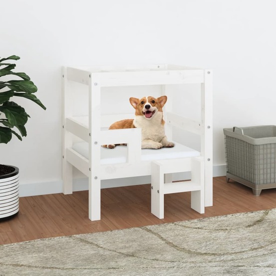 Lit pour chien blanc 55,5x53,5x60 cm bois de pin solide