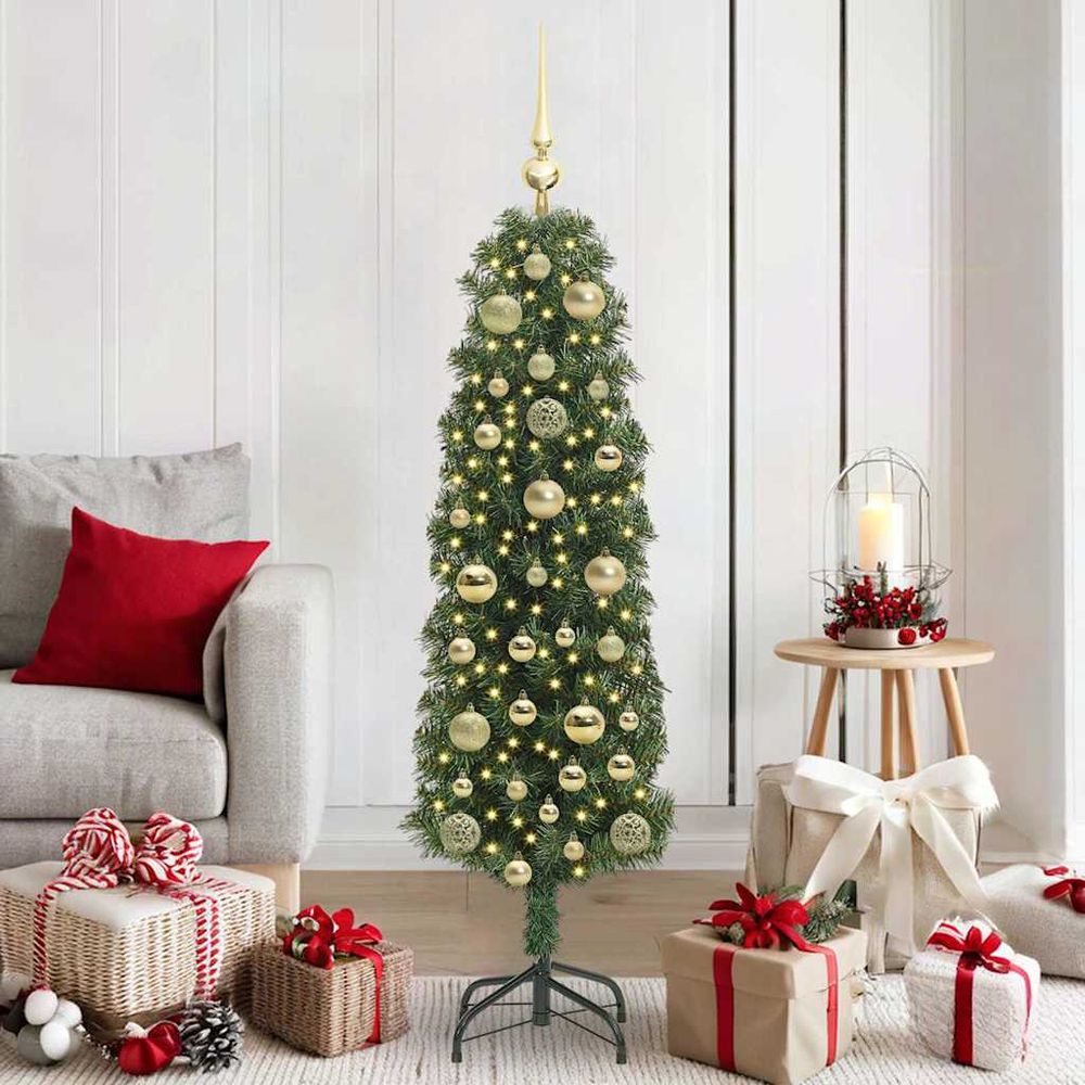 Sapin de noël complet 150 cm, forme conique avec 150 led et 61 décorations