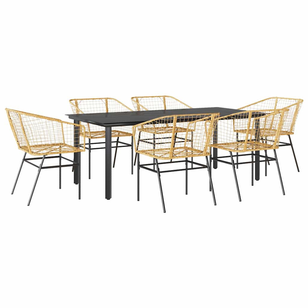 Ensemble à manger jardin 7pcs marron rpoly otin verre
