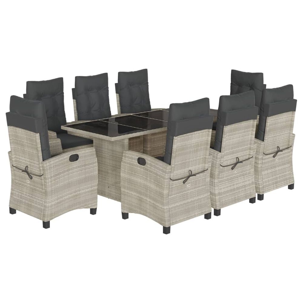 Ensemble à manger de jardin et coussins 9 pcs gris clair rotin