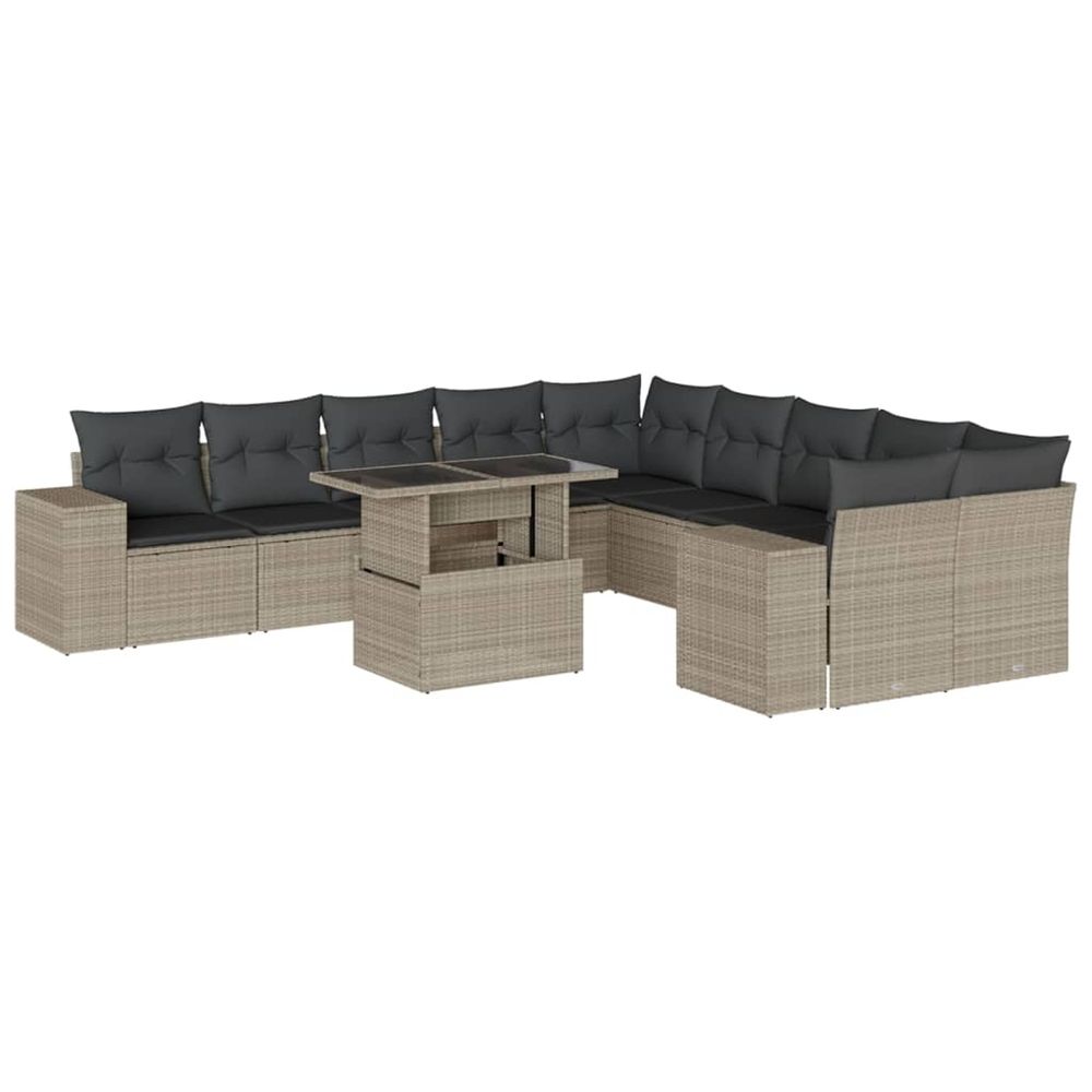 Salon de jardin 11 pcs avec coussins gris clair résine tressée