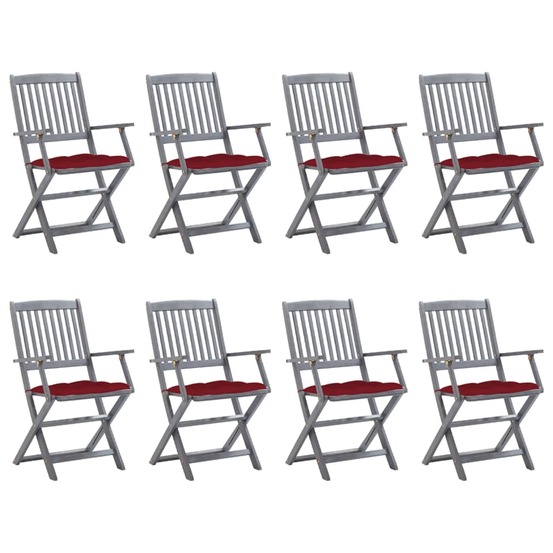 Chaises pliables d'extérieur lot de 8 et coussins bois d'acacia