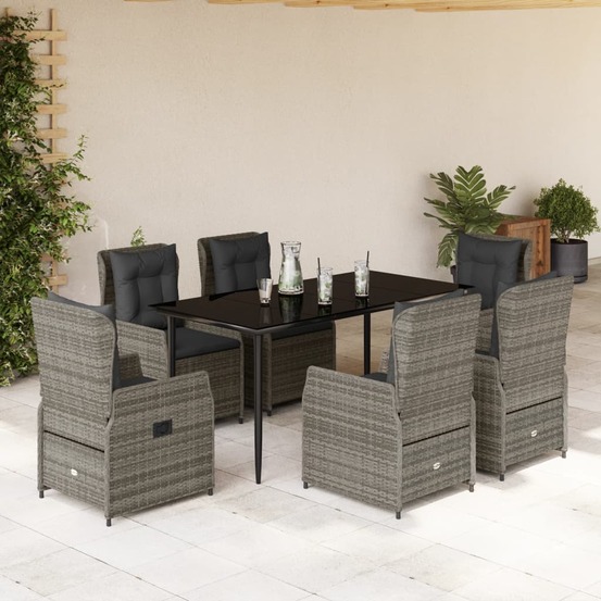 Ensemble à manger de jardin et coussins 7 pcs gris rotin