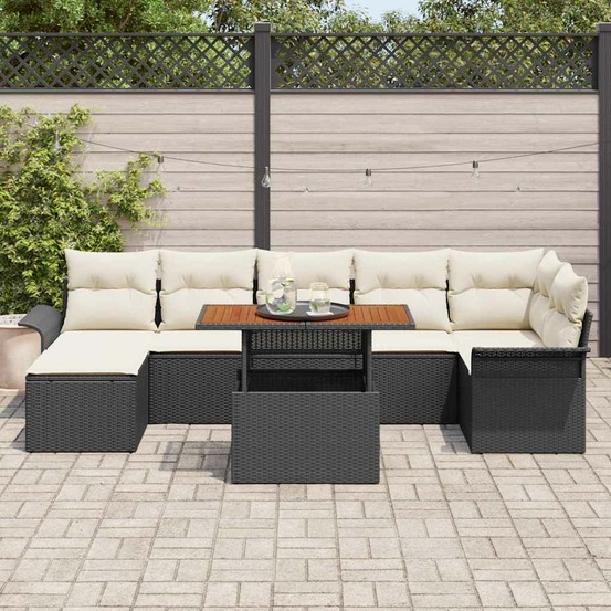 Ensemble de canapé de jardin 8 pcs noir poly rotin