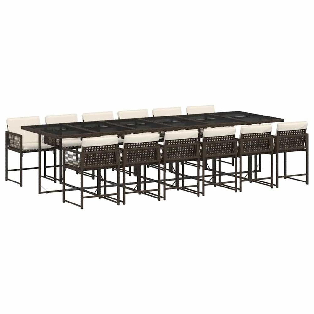 Ensemble à manger de jardin avec coussins 13 pcs marron rotin