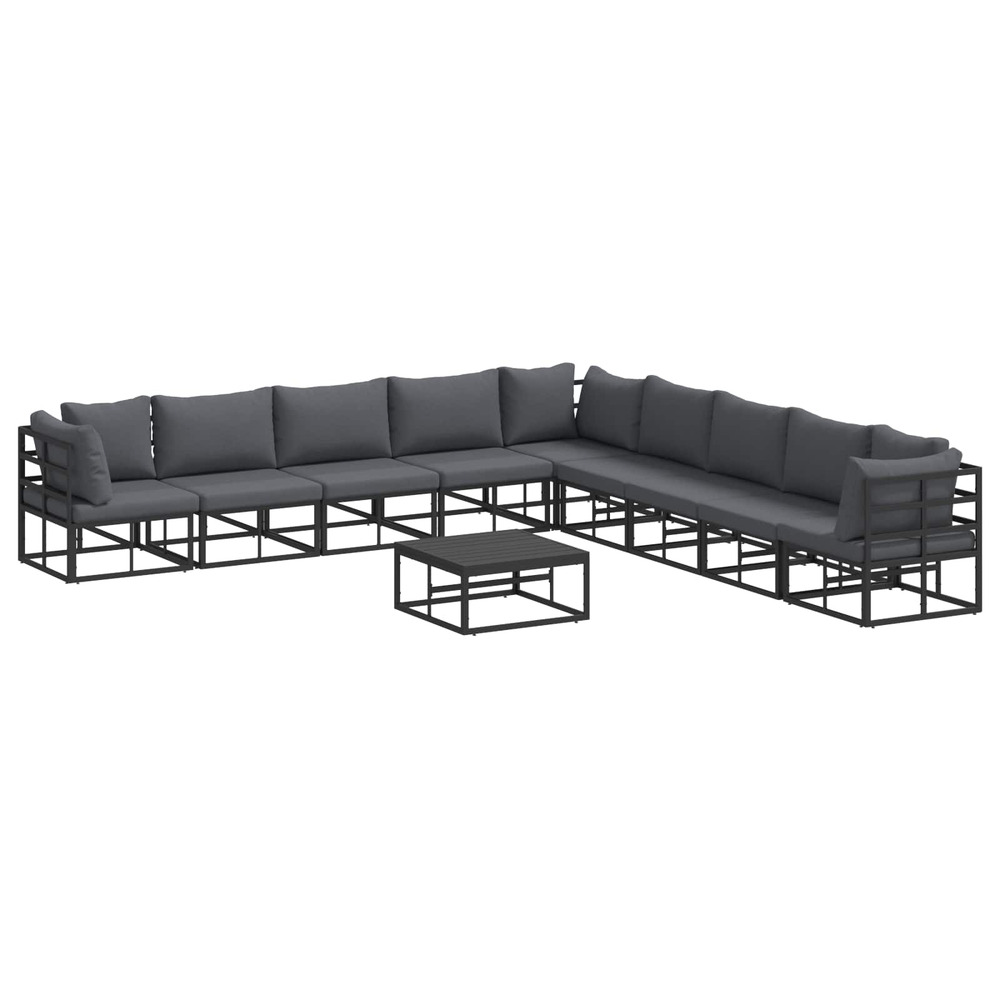 Ensemble de canapé de jardin avec coussin 10 pcs noir aluminium