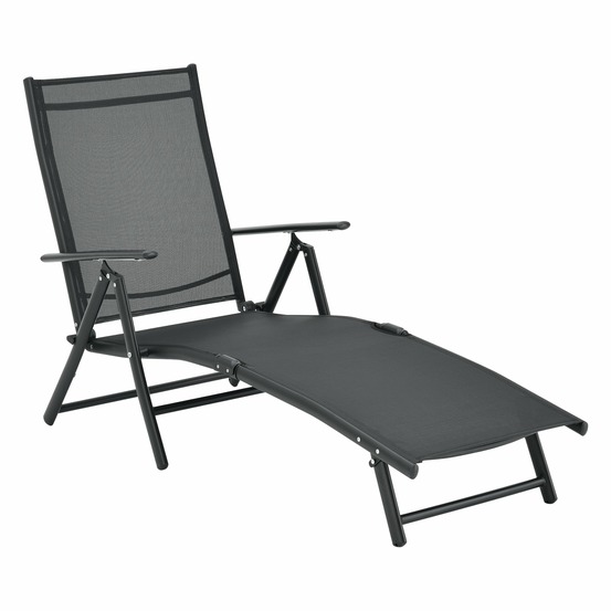 Transat bain de soleil inclinable 160° bain de soleil avec accoudoirs 150 x 65 x 86 cm noir