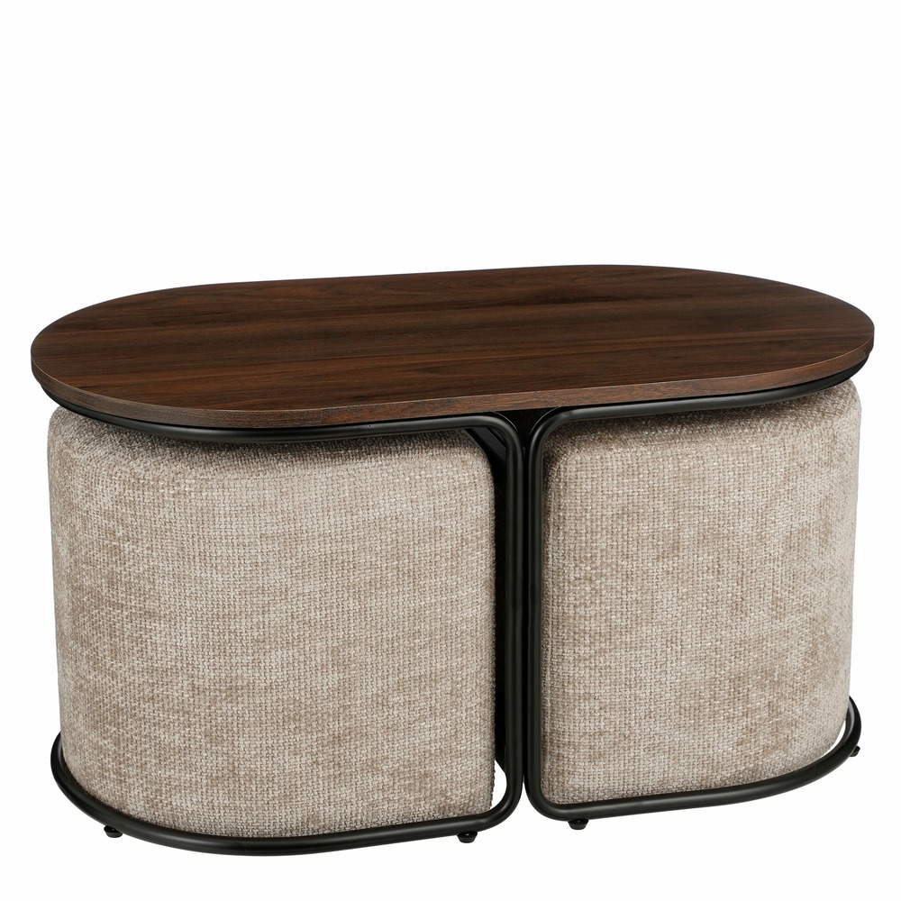 Mica decorations - table basse avec poufs gris clair h41