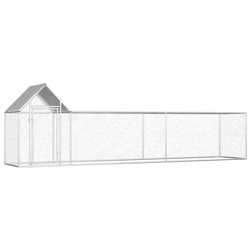 Enclos poulailler 5x1x1,5m acier galvanisé pour jardin extérieur argenté