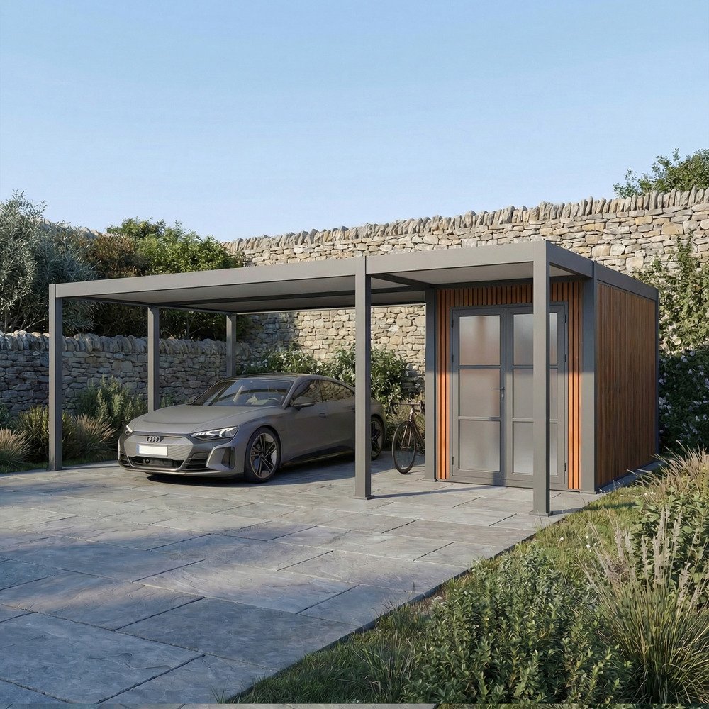 Carport aluminium 760 x 645 cm newark - 43 m² - hauteur : 255 - 2 voitures - abri voiture autoportant - stockage