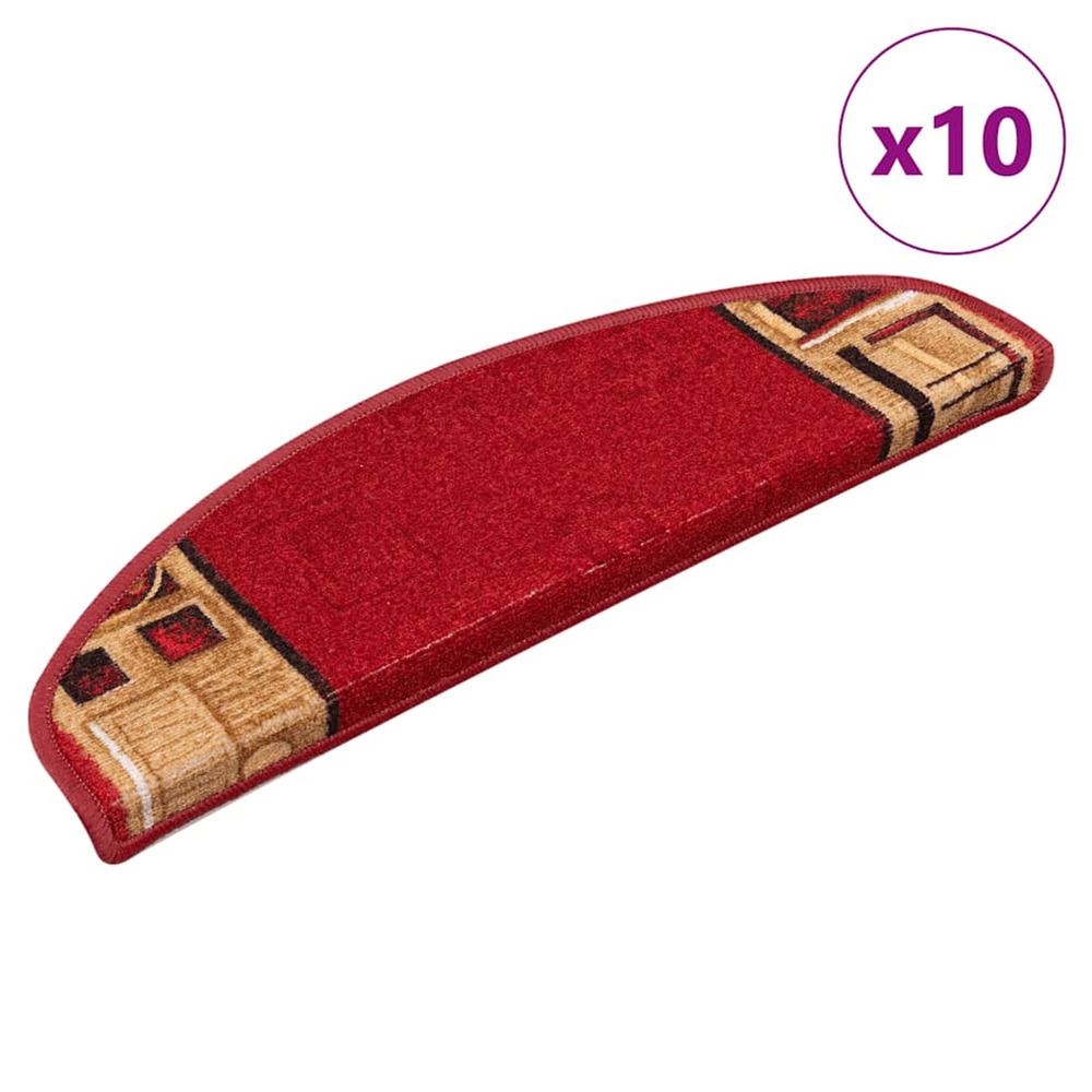 Tapis d'escalier autoadhésifs 10 pcs 65x21x4 cm rouge