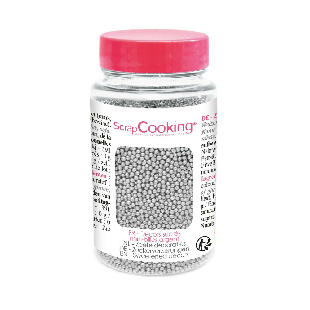 Pot de décors sucrés mini-billes argentées - 80 g
