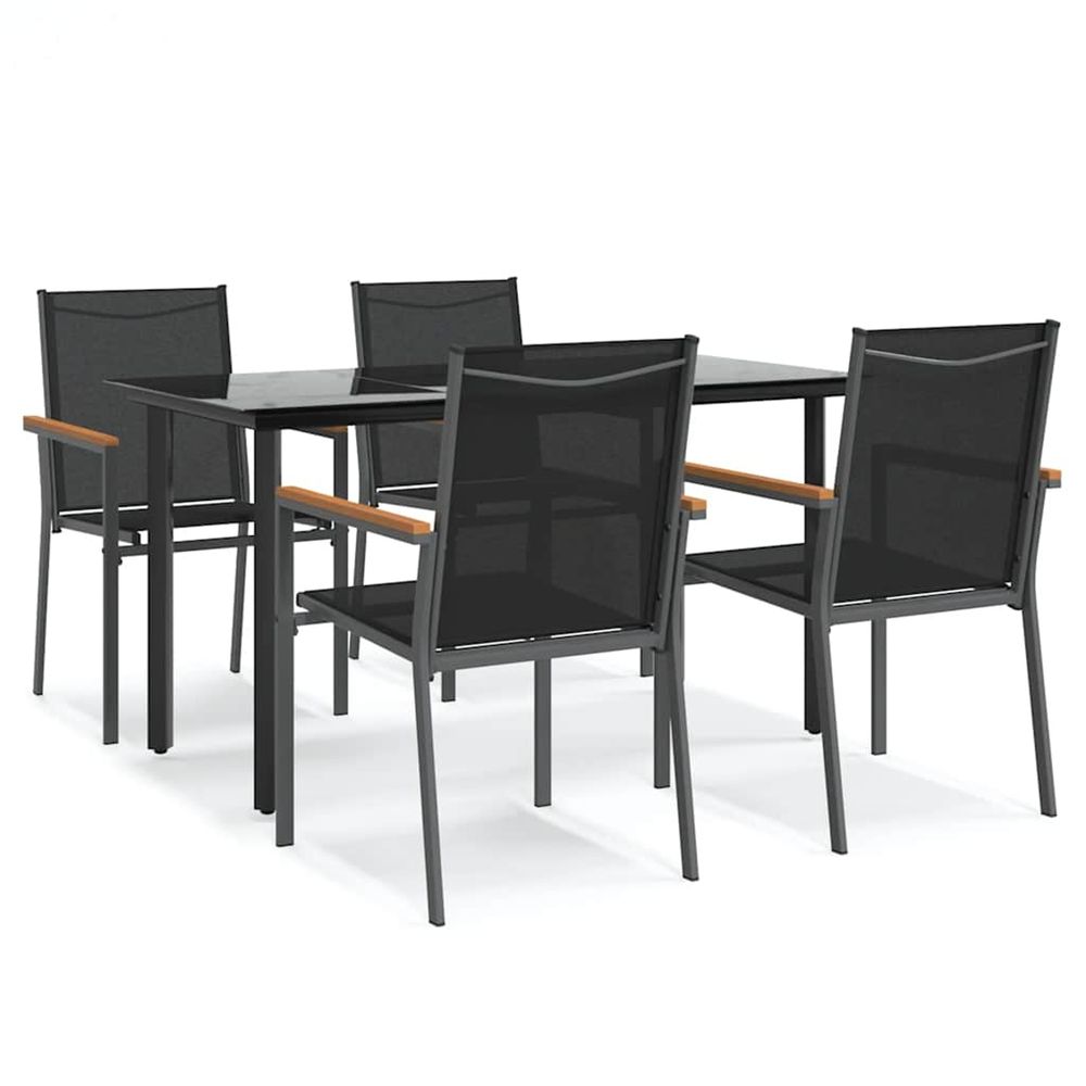 Ensemble à manger de jardin 5 pcs noir textilène et acier