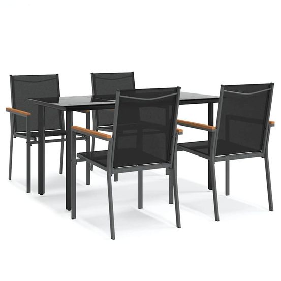 Ensemble à manger de jardin 5 pcs noir textilène et acier