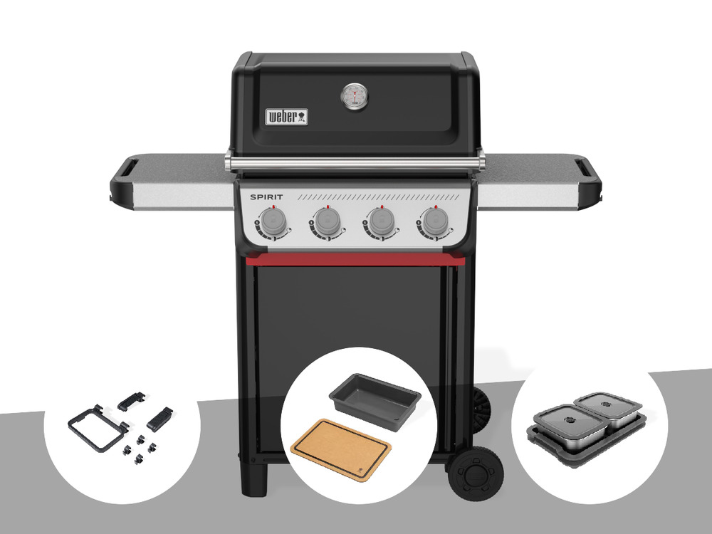 Barbecue à gaz spirit e-410 + set d'accessoires clipsables works + bac et planc