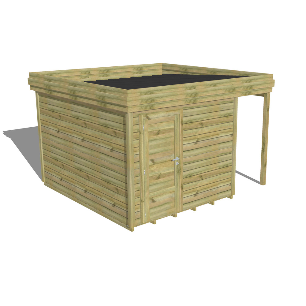 Abri de jardin bois pin traité autoclave 27mm - 3,64x3,44m / 13m2 - bac acier - plancher bois