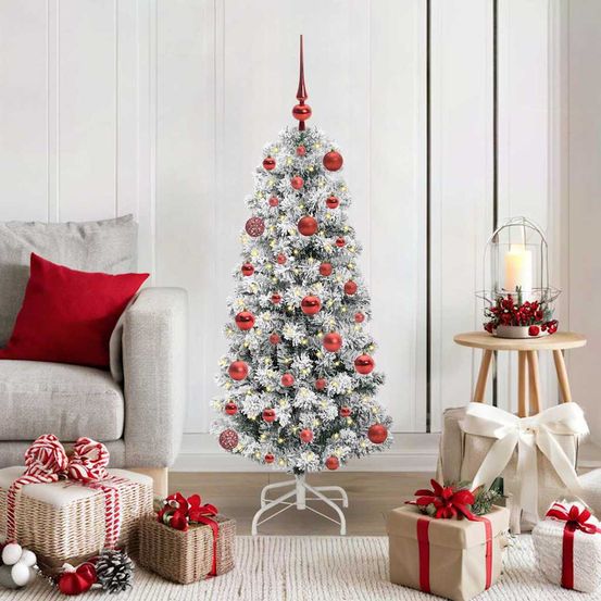 Sapin de fête artificiel 120 cm, décoré avec 61 boules et illuminé par guirlande led usb