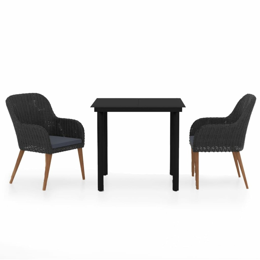 Mobilier de salle à manger de jardin avec coussins 3 pièces noir