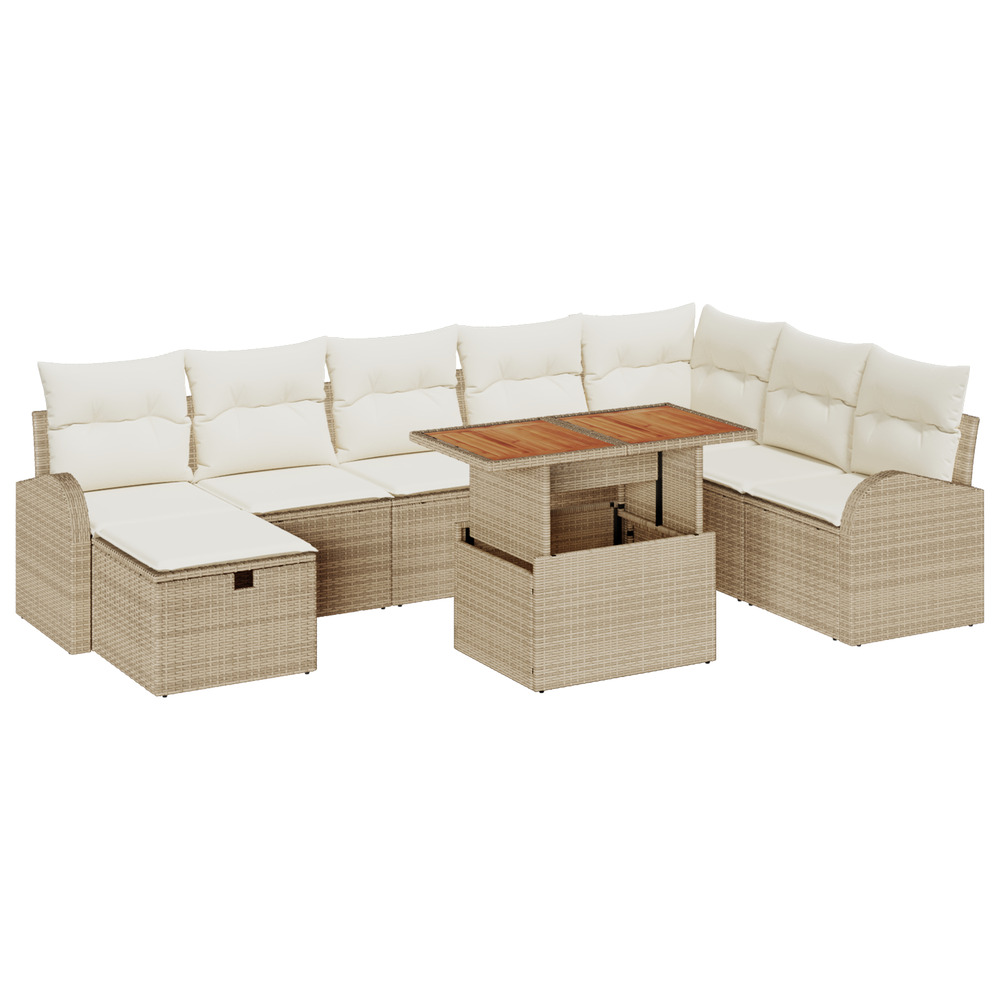 Ensemble de canapé de jardin 9 pièces avec coussins beige poly rotin