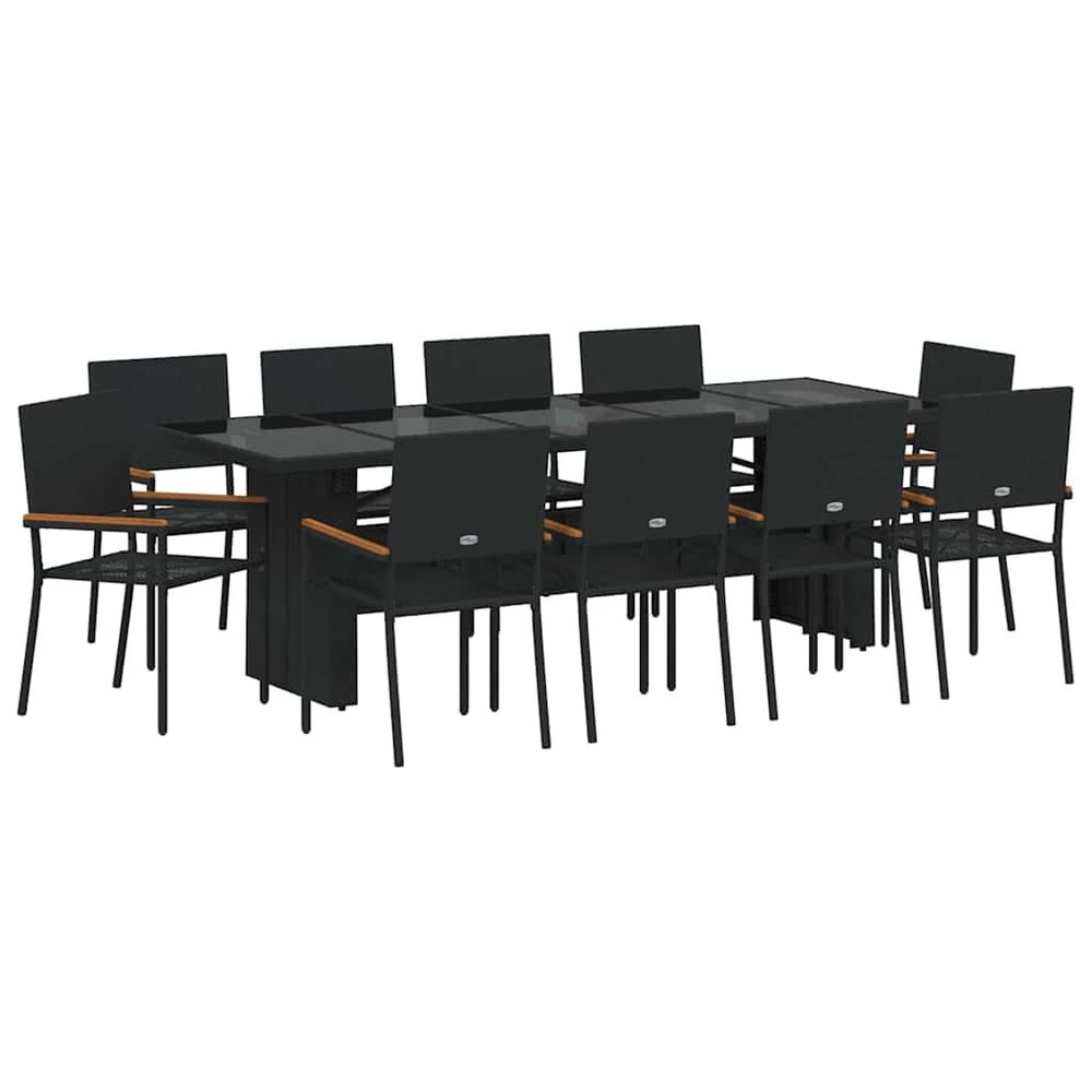 Ensemble de salle à manger pour jardin 11 pc noir polyrotin
