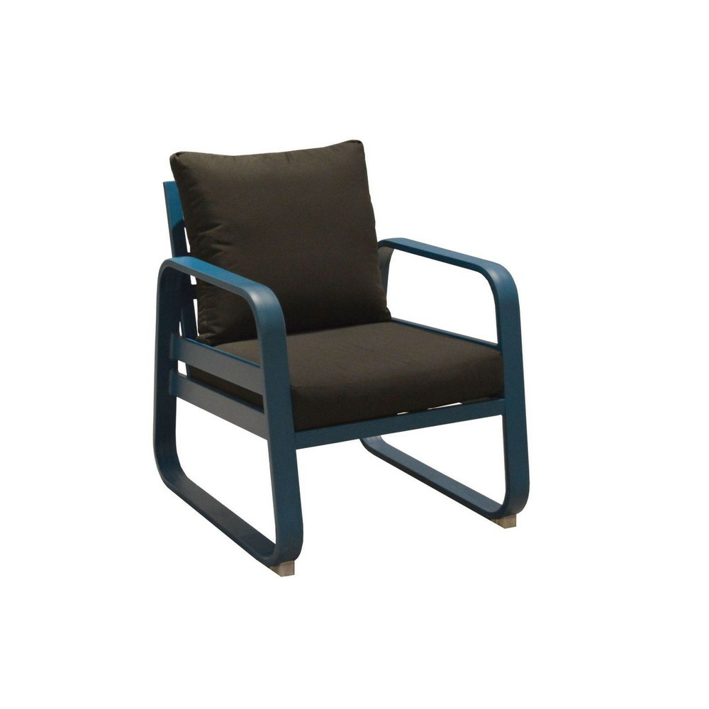 Fauteuil détente de jardin tonio bleu/gris - aluminium - coussins déhoussables