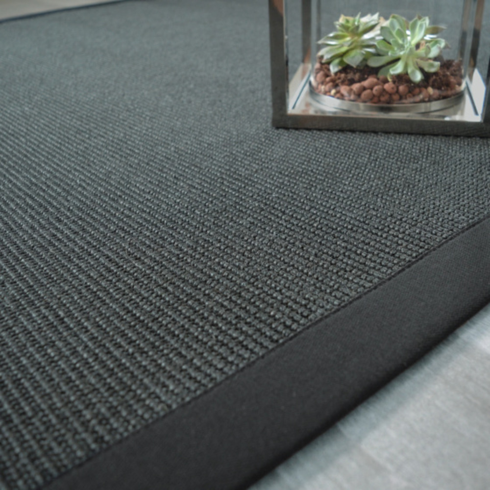 Tapis sisal yucatan noir - ganse coton noire - 80 x 150 cm